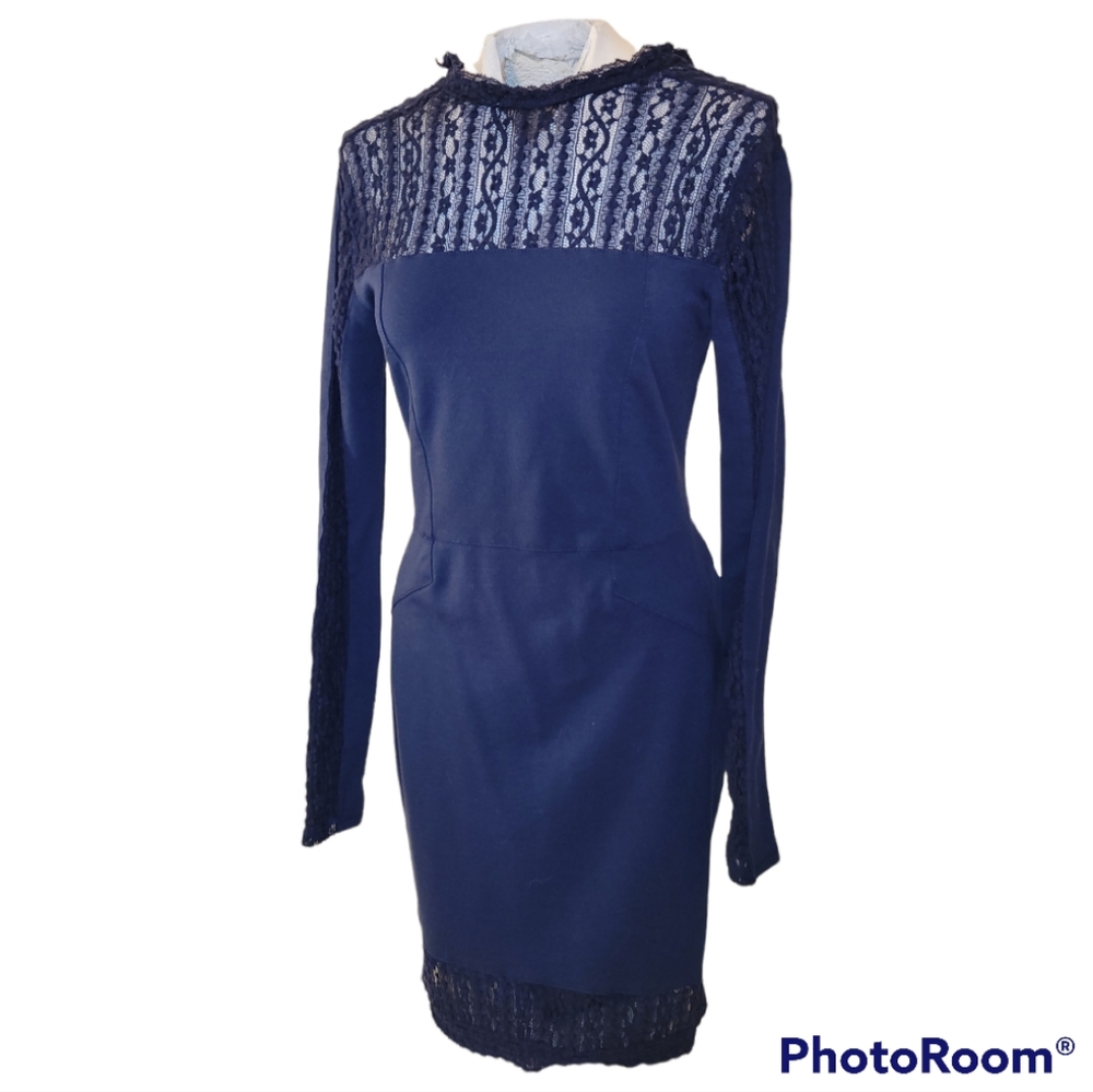 Rachel Rachel Roy Navy Blue Long Sleeve Lace Trimmed Dress
